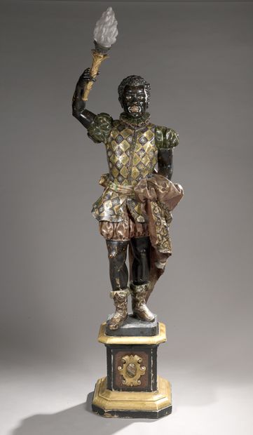 null STATUE PORTE-TORCHERE representing an African in Renaissance style clothes,...