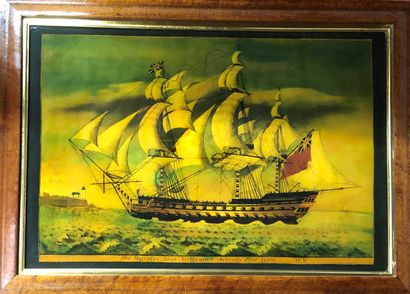 null Deux sous-verre anglais représentant des navires 

42 x 57 cm et 40 x 58 cm

*...