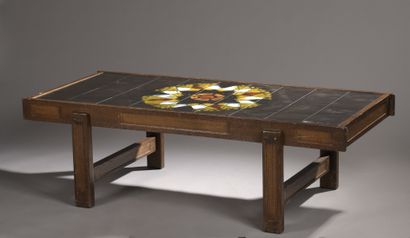 null Juliette BELARTI (XX)

Coffee table with painted ceramic tiles decorated with...