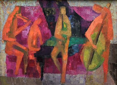 null Wolf REUTHER (1917-2004) 

The Jazz Orchestra 

Oil on canvas. 

Signed lower...