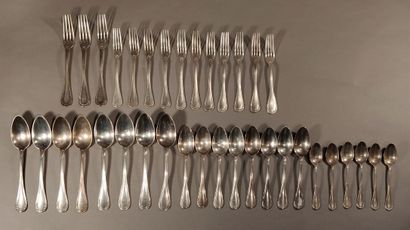 null Part of silver menagère composed of : 

- 18 place settings 

- 12 forks

-...