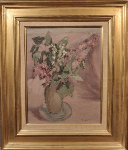 null BENN (1905-1989)

Vase of lilac 

Oil on canvas board. 

Signed lower right.

35...