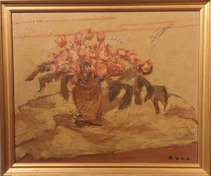 null BENN (1905-1989)

Vase of flowers on a white tablecloth

Oil on cardboard. 

Signed...