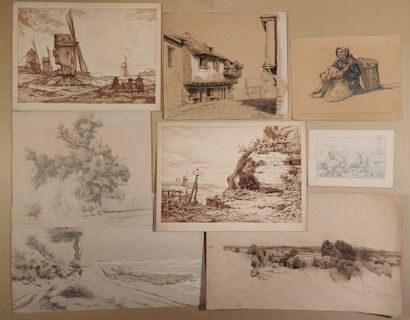 null Drawing board with drawings by Alexandre SEGE. 

Some engravings are attach...