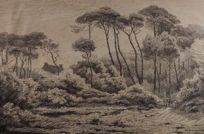 null French school of the 19th century

Two landscapes 

A wash on paper and a pencil...