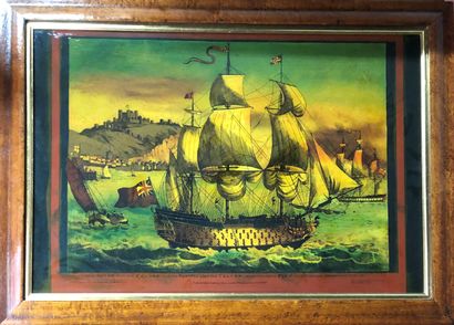 null Deux sous-verre anglais représentant des navires 

42 x 57 cm et 40 x 58 cm

*...