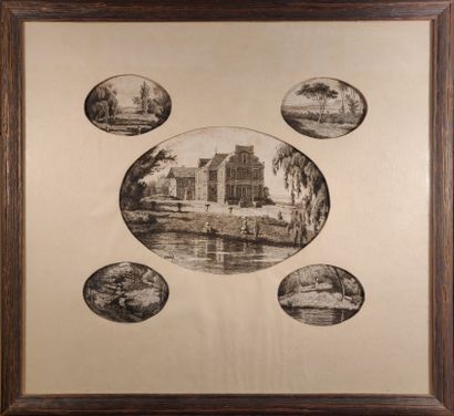  Lot of 11 framed engravings on paper 
Landscapes, mainly from Normandy.