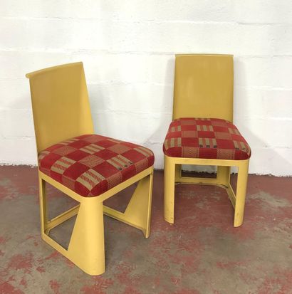 Pair of chairs in cream lacquered metal,...