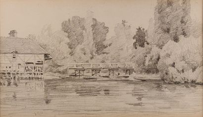 null Ecole française du XIXe siècle

Les ponts, les barques à quai, paysage d'hiver

Deux...