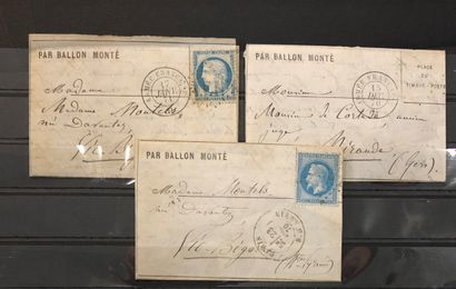 null Lot of 3 Balloons-Mounted : 

- Le Parmentier: stamp missing, CàD French Army...