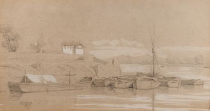 null French school of the 19th century

The bridges, the boats at the quay, winter...