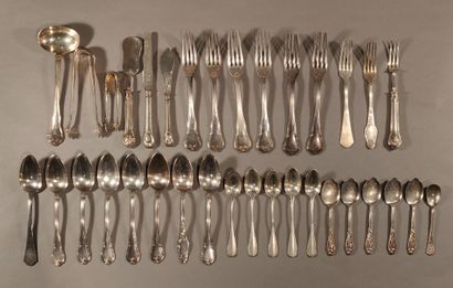 Silver service set including various cutlery...