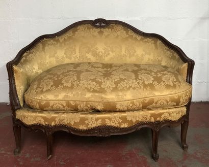 Sofa in molded wood carved with floral decoration,...