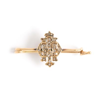 null 14K yellow gold 585‰ barrette brooch set with rose-cut diamonds. 

Early 20th...