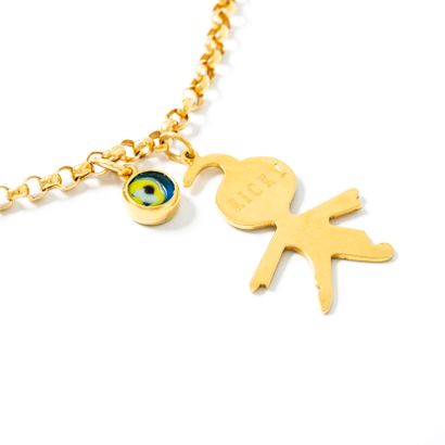 null 14K yellow gold 585‰ chain holding two 18K yellow gold 750‰ eyes and two characters.

Engraving...
