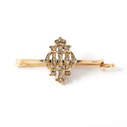 null 14K yellow gold 585‰ barrette brooch set with rose-cut diamonds. 

Early 20th...