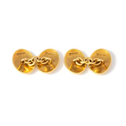 null Pair of 18K yellow gold 750‰ enameled cufflinks.

English hallmarks.

Circa...