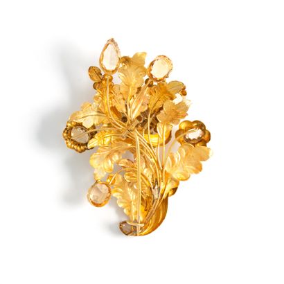 null Broche en or jaune 14K 585‰ sertie de pierres jaunes-orangées de tailles ovale,...