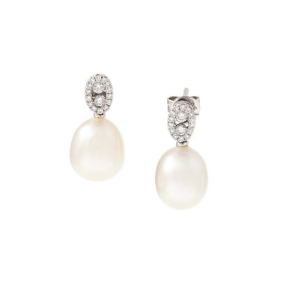 null Paire de boucles d'oreilles en or blanc 18K 750‰ sertie de diamants ronds retenant...