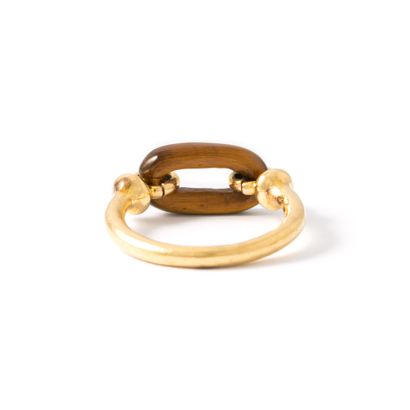 null Cartier (attributed to). 18K yellow gold 750‰ ring holding a tiger's eye motif.

Bears...