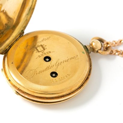 null 18K 750‰ and 14K 585‰ yellow gold enameled black and blue pocket watch.

Roman...