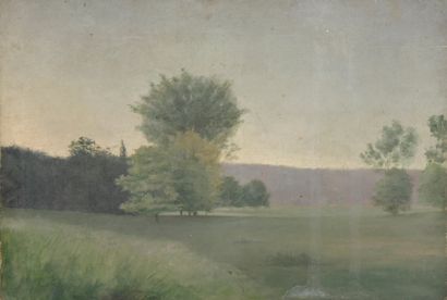 null French school of the end of the XIXth century 

Country landscape at dawn

Oil...