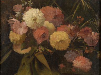 null School of the XIXth century 

The bouquet of dahlias 

Oil on canvas mounted...