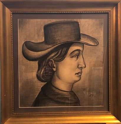 null School of the Xth century

Portrait with hat

Pencil and estompe.

Bears an...