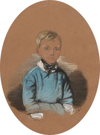 null School of the XIXth century 

Portrait of a child in blue clothing, 1843

Black...
