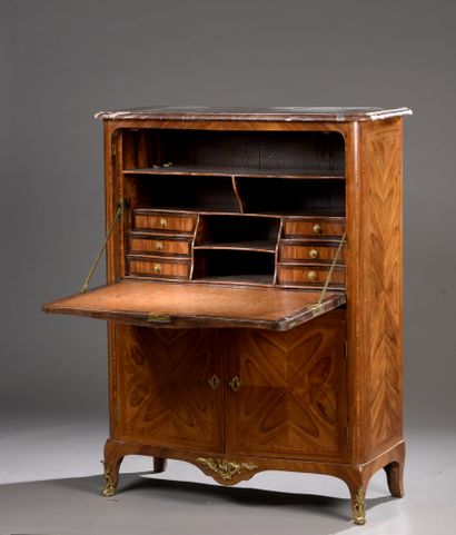 null Secretary with slightly curved front in rosewood veneer in butterfly wings,...