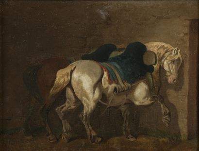 null Dans le goût de Théodore GÉRICAULT (1791-1824)

Chevaux arnachés à l'écurie

Huile...