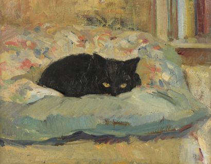 null Ecole française du début du XXème siècle 

Le chat noir 

Huile sur toile. 

Etiquette...