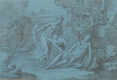 null Neoclassical school 

Mythological scene 

Ink and ink wash on blue paper. 

17...