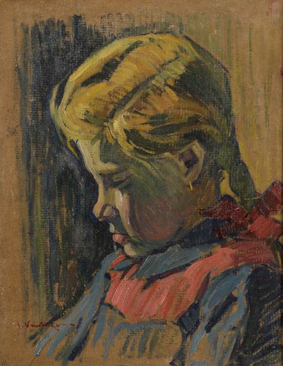 null Fauvist school 

Portrait of a young girl with a pigtail

Oil on cardboard....