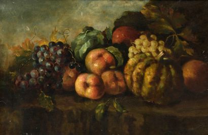 null Roman school around 1900 

Fruits on a stone entablature

Pair of paintings,...