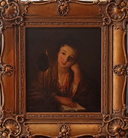 null School of the XIXth century

Young woman reading

Oil on canvas.

45 x 39.5...