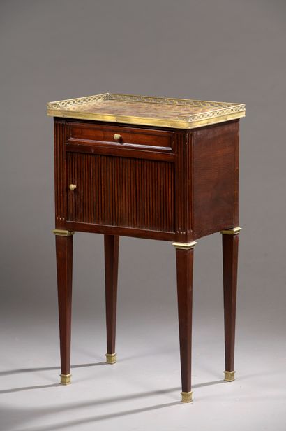 Bedside table in stained wood mahogany molded...