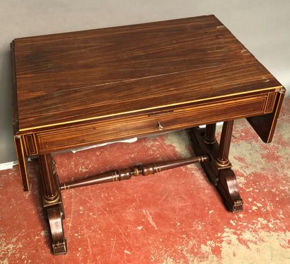 null Table with shutters in exotic wood veneer and light wood fillets opening with...