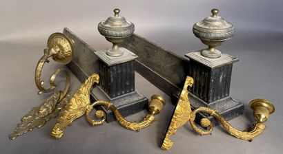 null Mannette of various objects of which a pair of andirons in bronze with black...
