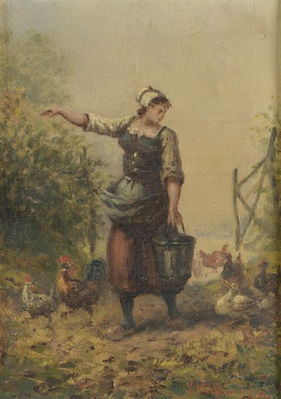 null Emile BUJON (XIXe-XXe)

Fermière et ses poules

Huile sur toile. 

Signée et...