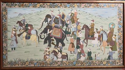 Quatre peintures indiennes sur tissu figurant...