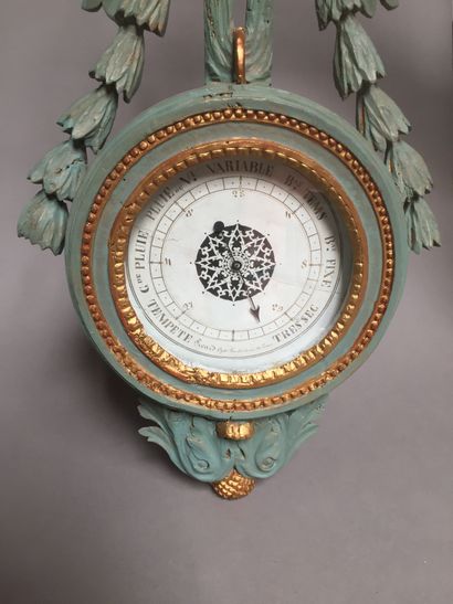 null 
Barometer in gilded wood, the dial of PICARD, Optician rue des Carmes in Rouen,...