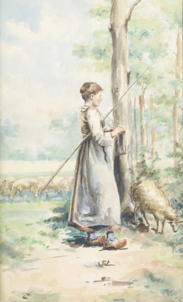 null Emile BUJON (XIX-XX)

Gardienne de moutons

La fermière au puits, 1906

Paires...