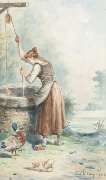 null Emile BUJON (XIX-XX)

Gardienne de moutons

La fermière au puits, 1906

Paires...