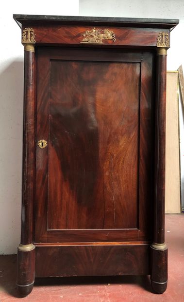 null Mahogany and mahogany veneer cabinet, uprights with detached columns, gilded...