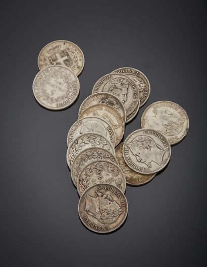 null Lot de pièces en argent comprenant : 

– pièce de 5 francs, Louis-Napoléon Bonaparte,...