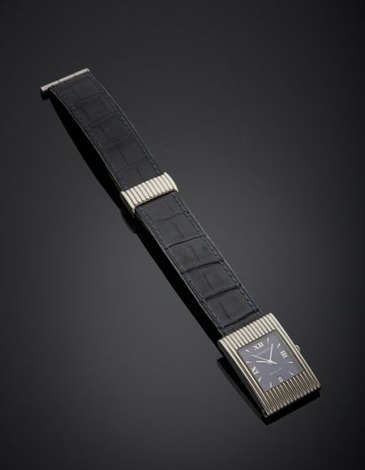 null BOUCHERON - Steel men's wristwatch, Reflet model, rectangular, fluted, lapis...