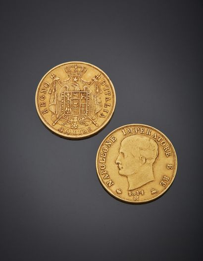 null 2 coins of 40 liras gold, Napoleon 1st bare head, Milan 1814.

Weight 25,60...