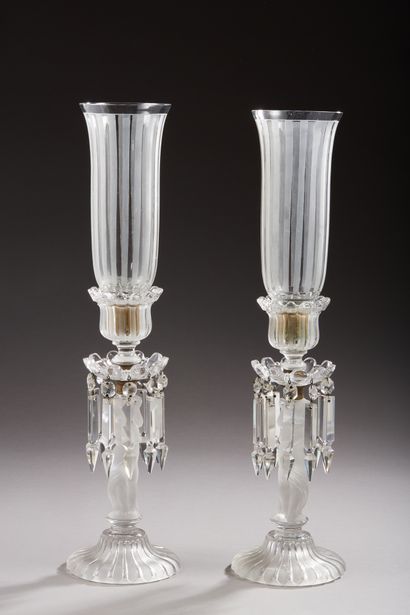 null BACCARAT - Pair of candlesticks in translucent and satin-finished crystal, the...