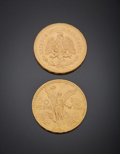 null 2 pièces de 50 pesos or, datées 1946 et 1947.

Poids 83,10 g